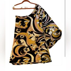Pucci inspired one sleeve cocktail dress. Retro 60s 70s.
